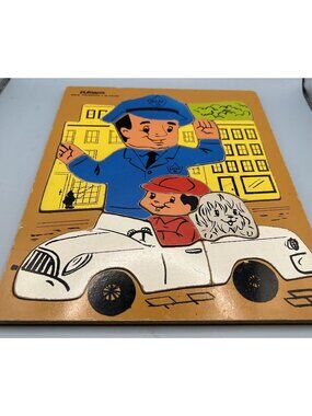 Vintage Playskool 195-6 Policeman Wooden Puzzle Puzzle